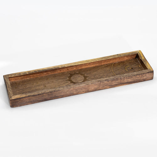 Mango WOod Räucherstäbchenhalter und Tablett für Kristalle mit Sternzeichen