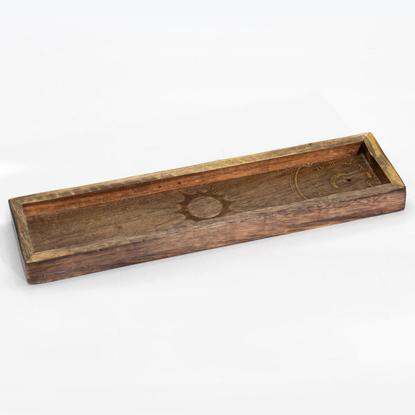 Mango WOod Räucherstäbchenhalter und Tablett für Kristalle mit Sternzeichen