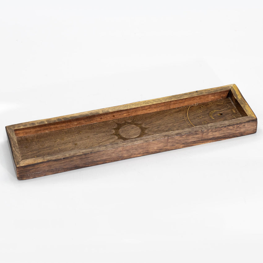 Mango WOod Räucherstäbchenhalter und Tablett für Kristalle mit Sternzeichen