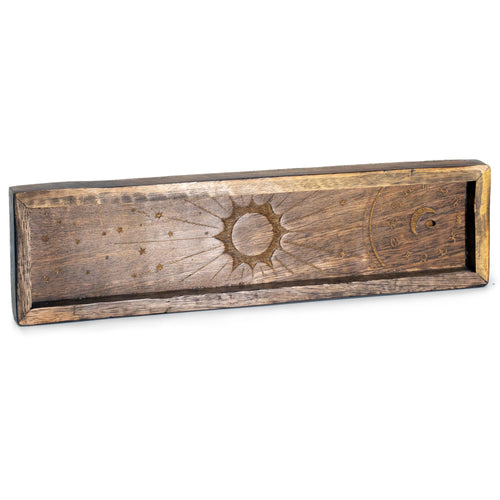 Mango WOod Räucherstäbchenhalter und Tablett für Kristalle mit Sternzeichen