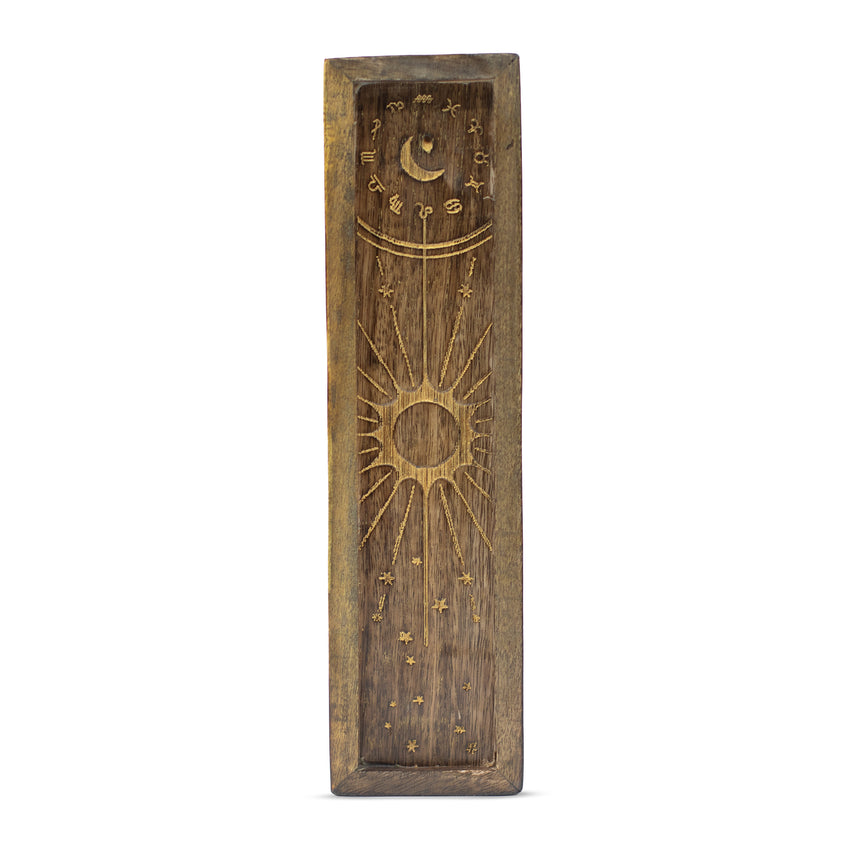 Mango WOod Räucherstäbchenhalter und Tablett für Kristalle mit Sternzeichen