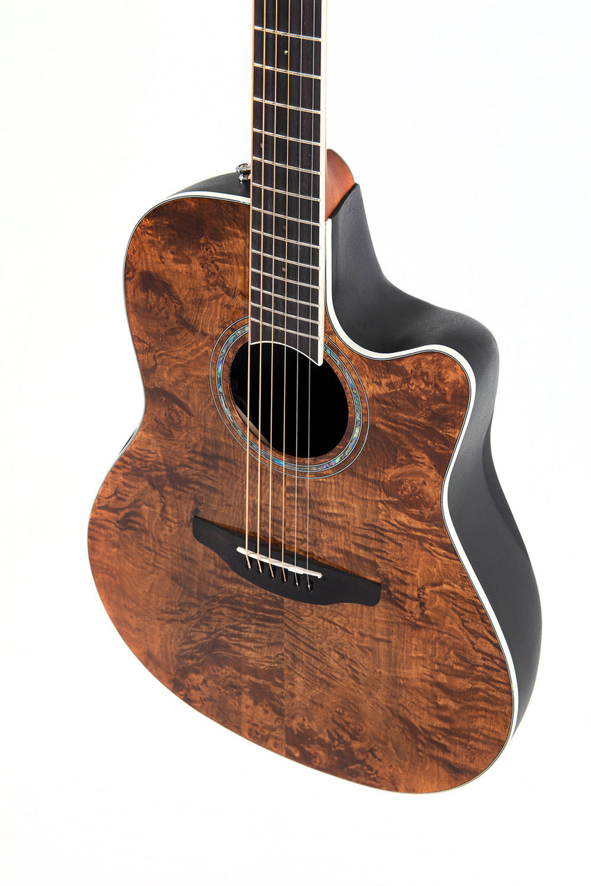 OVATION CS24P-NBM-G CELEBRITY TRADITIONAL PLUS MID CUTAWAY NUTMEG BURLED MAPLE