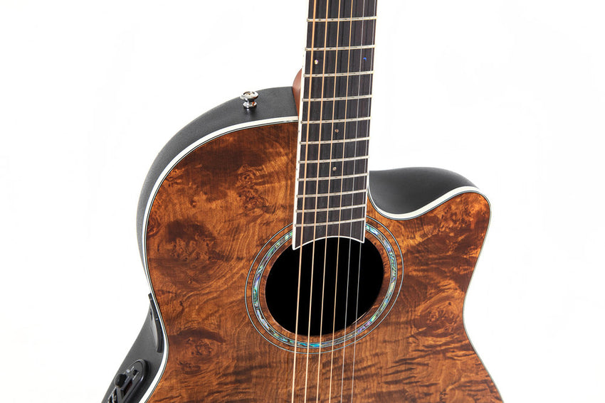 OVATION CS24P-NBM-G CELEBRITY TRADITIONAL PLUS MID CUTAWAY NUTMEG BURLED MAPLE