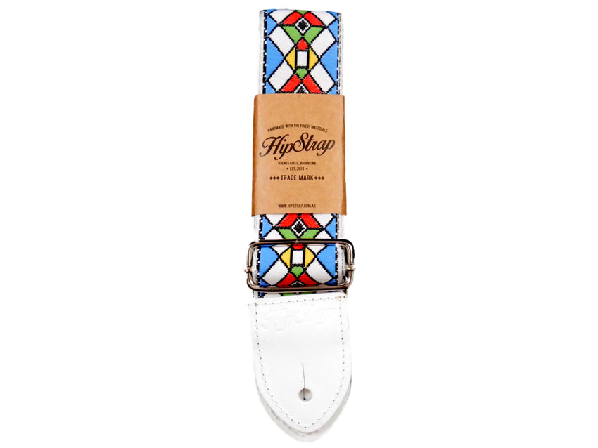 Tracolla per chitarra HIP STRAP HS06 modello Stained Glass Blue, colore: bianco