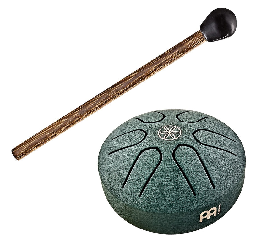 MEINL Sonic Energy PSTD4DGGOL 3" Pocket Steel Tongue Drum, A Major, 6 Notes, 440 Hz, Dark Green, Seed of Life