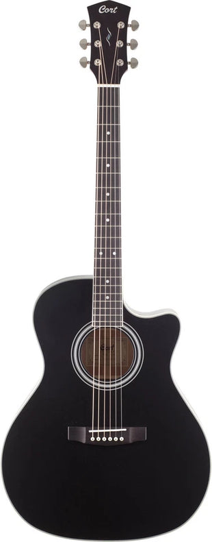 Chitarra acustica Cort PURE-GA Grand Auditorium con pickup satinato nero e spaccato mancante