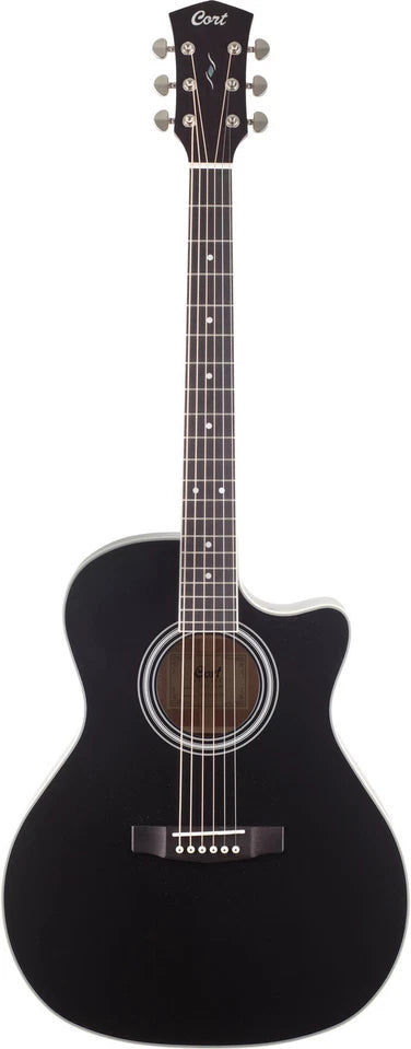 Chitarra acustica Cort PURE-GA Grand Auditorium con pickup satinato nero e spaccato mancante