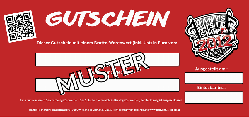 GUTSCHEIN für Einkäufe im Stationären Shop - DANYS MUSIC SHOP VILLACH