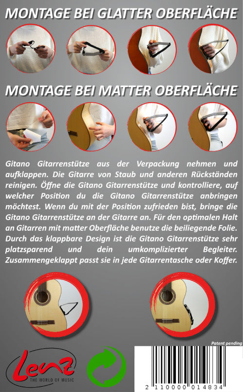 GITANO GITARRENSTÜTZE MIT 3 SAUGKNÖPFEN UND KLEBEFOLIE IM FARBKARTON - DANYS MUSIC SHOP VILLACH